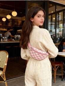 尼龙格子单肩包，时尚斜挎胸包，青少年适用