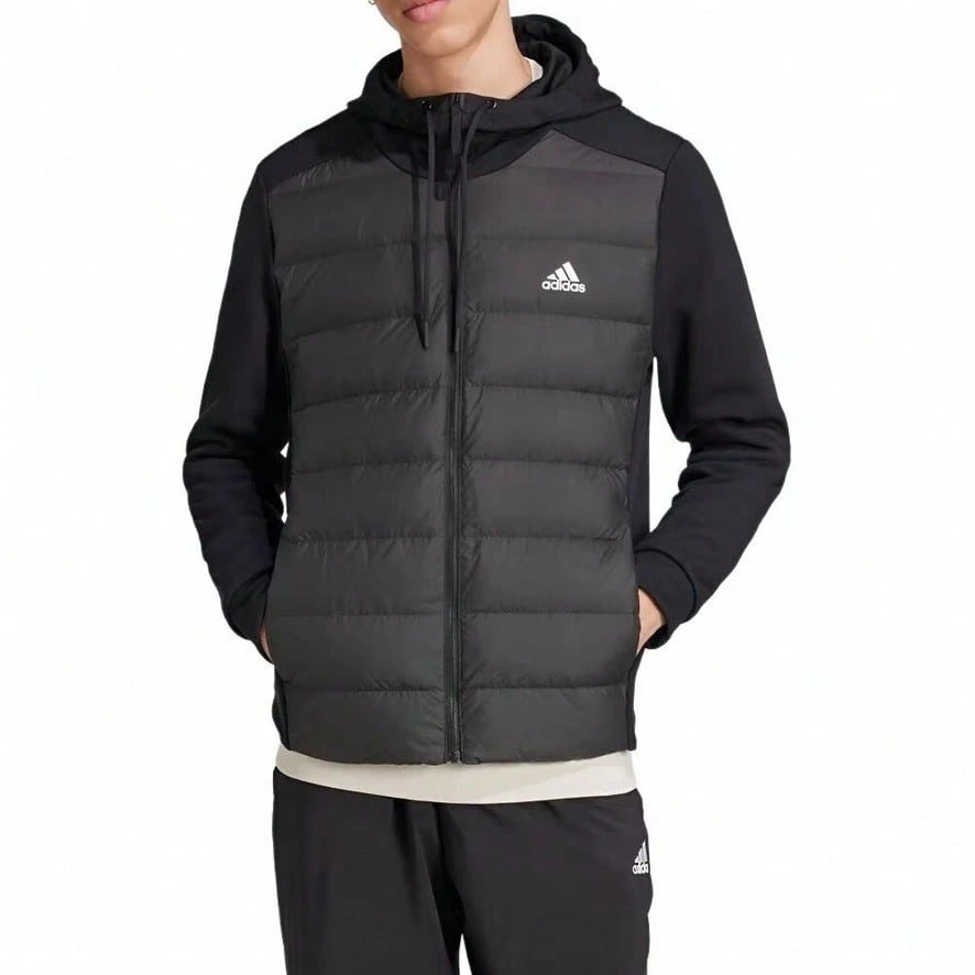 adidas 休閒百搭時尚柔軟親膚連帽長袖棉衣 男款 - 黑色 - 查看 1