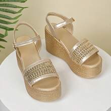 New Women's Fashion Simple Versatile Casual Platform Wedge Slide Sandals - Champagne - View 1