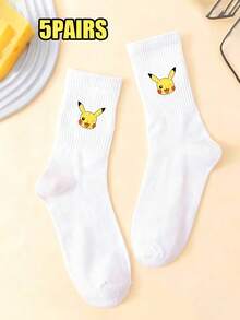 pokemon 3-5双装宝可梦卡通印花透气柔软中筒袜，加固后跟和脚趾，耐穿，男女通用四季皆宜 - 彩色 - 查看 11