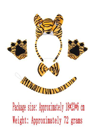 3pcs/4pcs/5pcs Cross-Border Hot-Selling Animal Headpiece Set - King Of The Forest, Cotton Tiger Multi-Piece Set Including Headpiece, Bow Tie, Tail, Gloves, Gold Dust Skirt, Cute Performance Costume Props. Suitable For Various Festivals, Parties, Gatherings, Stage Performances And Exhibitions. Multiple Styles Available.