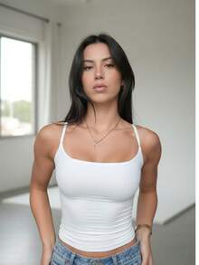 Women's Formal Tank Top With Square Neckline And Thin Straps In Premium Supplex Fabric - White - View 4