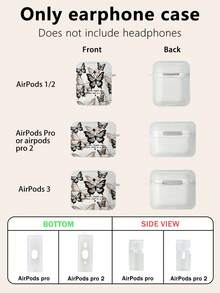 Butterfly Print Semi-Transparent White Bluetooth Earphone Protective Case With "Addn Length Of Ribbon Tied In A Bow" Romantic Slogan, Comes With 1 Black Carabiner, Compatible With AirPods Pro (3rd Gen), Pro (2nd Gen), 3, Pro - Clear - View 8