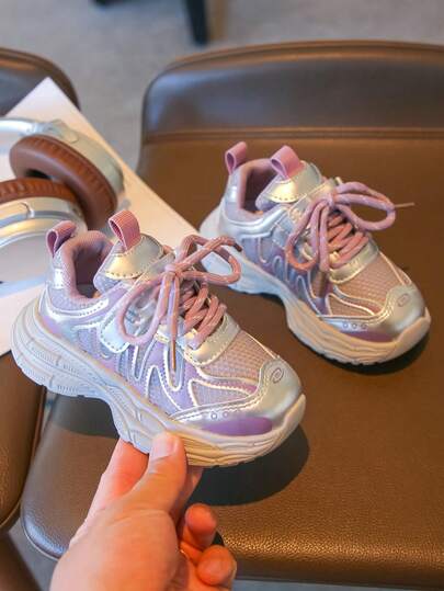 1 Pair New Unisex Casual Sports Shoes, Featuring Fashionable PU Mesh Patchwork Design, Breathable Fabric Lining, Soft And Lightweight Sole, Suitable For School, Outdoor Running, Holiday Travel, Hiking And More