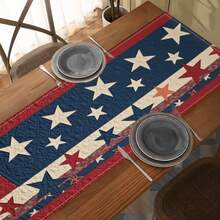 1 pieza Camino de mesa patriótico con bandera estadounidense - Diseño vibrante de rayas rojas, azules y estrellas, de poliéster duradero, perfecto para celebraciones del Día de la Independencia, el Día de los Caídos y el Día del Trabajo | Agrega un toque festivo a cualquier mesa, decoración con bandera estadounidense - Multicolor - Ver 6
