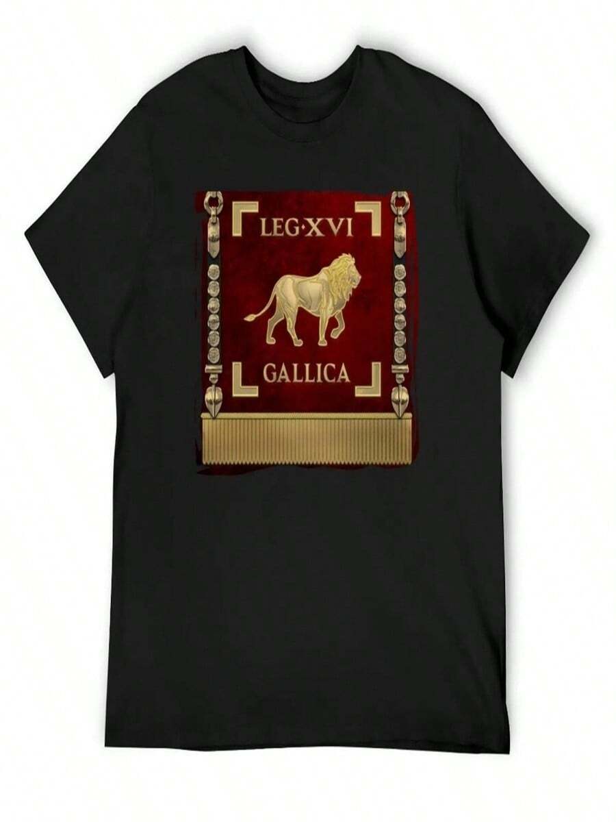 Standard Of 16th Legion Gallica - Vexillum Of The Gallic Sixteenth Legion T-Shirt Anime Plain White T Shirts - Black(黑色20) - 查看 1