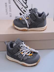 1 Pair Adorable Infant Fashion Running Shoes With Lace-Up Design, Suitable For Indoor And Outdoor Wear - Grey - View 1