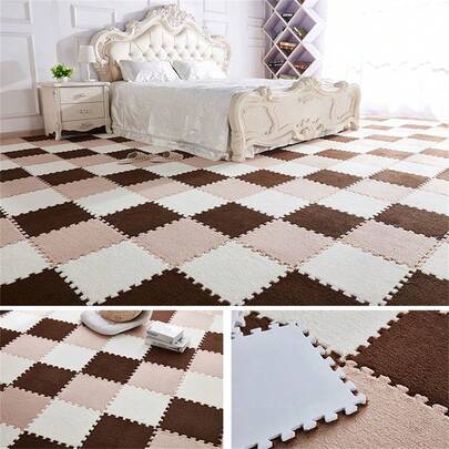 48pcs Plush Interlocking Carpet Tiles, Thick Plush Interlocking Carpet Tiles, Washable And Trimmable, Shock-Absorbing And Sound-Insulating, Pet Resting Mat, Soft Bedroom/Living Room Decorative Carpet, DIY Square Patchwork Floor Mat