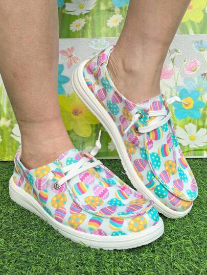 Women's Casual Grey Flat Fashion Printed Rose, Star, Skull Comfortable Slip-On Round Toe Sneakers, Suitable For All Seasons