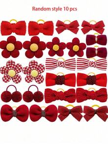 10pcs Red Flower & Bow Pet Headpieces, Suitable For Winter Christmas, New Year, Wedding Themes As Pet Decoration, Fit For Long-Haired Small Dogs & Cats, Elegant & Simple Pet Accessories, Random Style - Multicolor - View 9