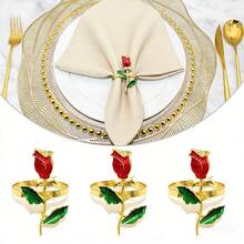 镶钻玫瑰花餐巾环，情人节散装餐巾环 - 紅色 - 查看 5