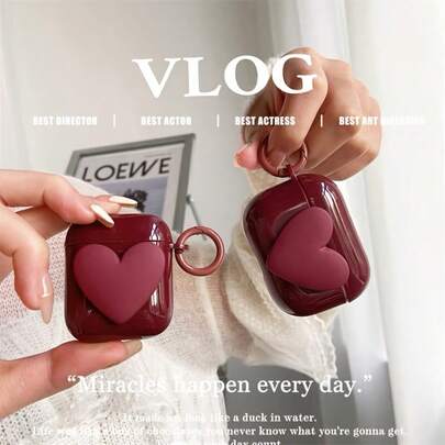 2026 New Year Wine Red 3D Heart Soft Case Compatible With Apple Pro 1/2/3/4 Protective Cover