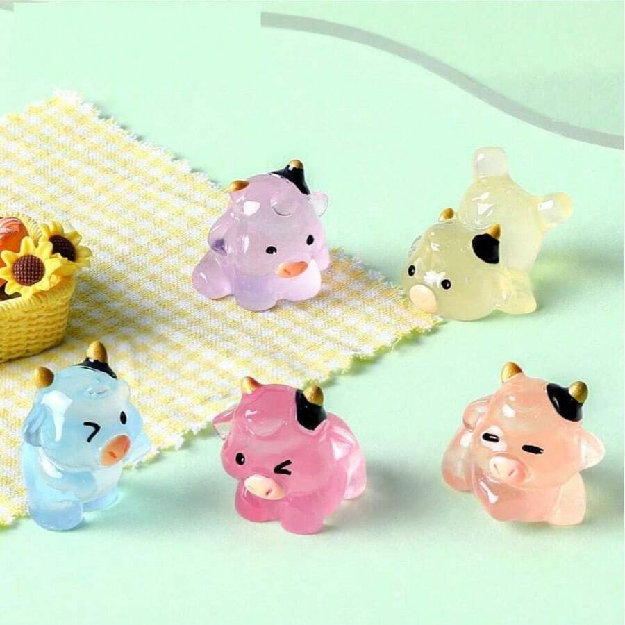 3 piezas de modelos de vaca transparente con luz, decoración de paisaje micro creativa aleatoria, figuras pequeñas de animales - Multicolor - Ver 1