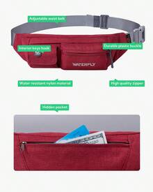 WATERFLY Riñonera Pequeña Running Bolsa de Cintura delgada Resistente al Agua Hombre y Mujer para Deportiva Ciclismo Senderismo Correr Viajar - Burdeos - Ver 7