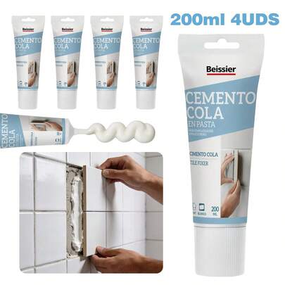 2/4/6 uds Cemento cola en pasta 200 ml, Fuerte pegajosidad, Se puede utilizar sobre yeso, azulejos viejos, madera, pintura y vidrio, Ideal para Baños, Cocinas