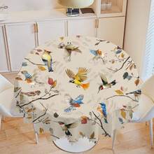 Round Tablecloth With Flower And Bird Patterns Wear Resistant And Dirt Resistant For Home Decoration Picnics And Holiday Gatherings Christmas Decorations - 彩色 - 查看 6