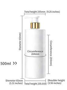 500ml Bathroom Dispenser, Empty Bottle, Can Be Filled With Shampoo, Body Wash, Conditioner, Refillable, Home Bathroom - Cylindrical White + Full Gold Pump - View 3