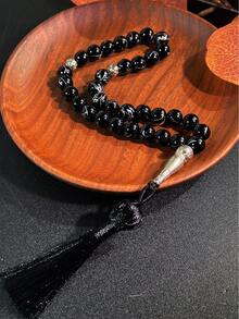 1pc Muslim 33 Beads Glass Tasbih Tasseled Prayer Beads Misbaha Rosary For Islamic Worship, Middle Eastern Arabic Religious Accessory - Multicolor - View 4