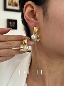 18K镀金优雅可爱铜耳环，适合日常佩戴和聚会场合 - 金色 - 查看 1