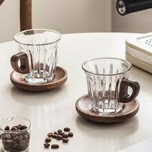 Tasse à café en verre avec poignée en bois, tasse à expresso/latte en verre - Série de tasses à café - Voir 8