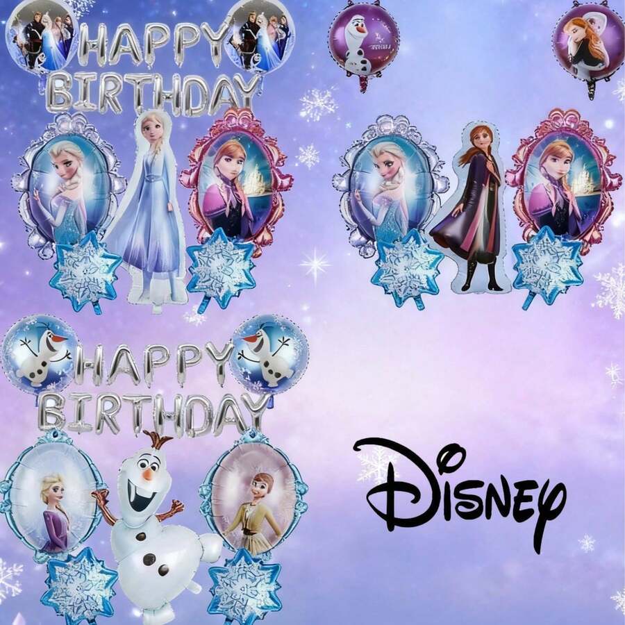 20pcs Frozen Birthday Balloon Set  Anna Olaf Snowflake Birthday Party Family Gathering Aluminum Foil Balloons - Multicolor - View 1