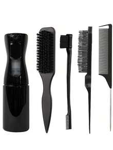 Hair Styling Tool Set – Spray Bottle, Leopard Bristle Brush, Rat Tail Parting Comb, Edge Brush & Cleaning Tool For Sectioning, Detangling & Daily Styling(5PCS)(200ml) - Multicolor - View 10
