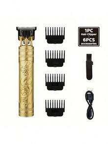 USB充电式多功能理发器，300mAh锂电池。小巧便捷，不锈钢刀片，刀片可水洗，配备4个修剪附件，纹理机身设计，底部隐藏式充电口，可精准修剪和造型，男女皆宜，适用于家庭和专业沙龙使用。 - 彩色 - 查看 6