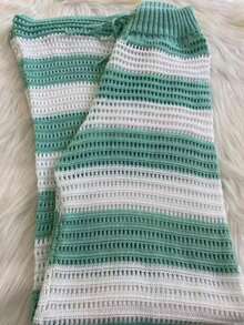 Beach Cover-Up Striped Drawstring Pants Crochet Blogger Luxury Elegant Knit Women's Fashion Summer Casual Beach Vacation - Màu xanh Bạc hà - Xem 3