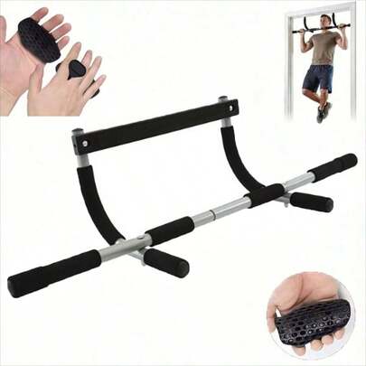 Door Frame Pull-Up Bar (Includes 2 Silicone Grip Handles) | Screw-Free Single Bar, With Multi-Grip Foam Handles | Heavy-Duty Home Fitness Strength Training Equipment | Suitable For Standard Doorframe Upper Body Workout Bar