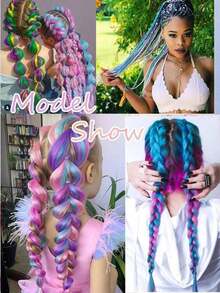 26-Inch Braided Ponytail Halloween Women's Multi-Color DIY Braided Heat-Resistant Synthetic Fiber Straightening Ponytail Hair Accessory - Multicolor - View 10