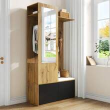 The Wardrobe Set Includes 5 Hooded Hooks, A Mirror, A Shoe Cabinet, A Top Shelf With A Hidden Tapestry Area And A Wardrobe Bench In The Hallway. - Black - View 6