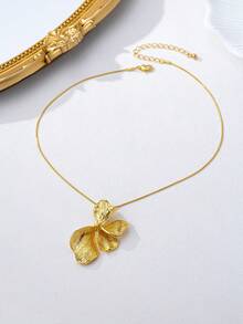 1 pieza Elegante collar de metal dorado con diseño floral asimétrico vintage, collar gargantilla para mujer adecuado para fiestas, vacaciones, reuniones, cenas familiares - Amarillo Oro - Ver 5