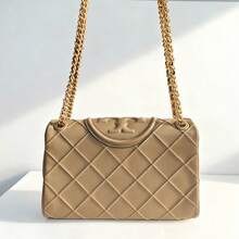 Tory Burch Fleming Double T Logo Quilted Chain Crossbody Bag 137301 - Brown - View 4