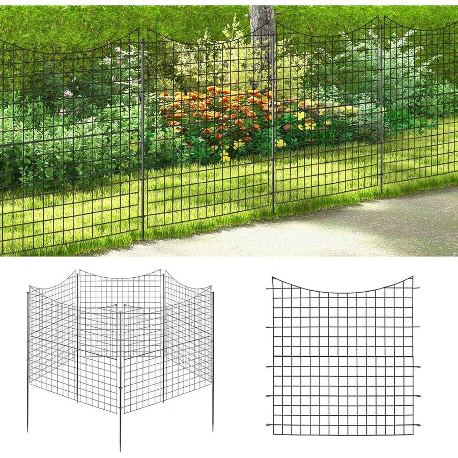 Decorative Garden Fence 5 Pack, 39''(H) X 14.5ft (L) Rustproof Metal Wire Border Outdoor Animal Barrier, No Dig Fencing Flower Bed Edging Fence For Yard Patio Landscape Decor - màu đen - Xem 1