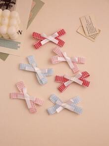 2-Tone Plaid Wavy Edged White Double Bow Decor Hair Clip, Sweet & Cute For Women - Multicolor - View 5