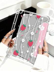 Strawberries, White Cherry Blossoms, Stripes Tablet Case Compatible With IPad Air 11-Inch M3 2025 / M2 2024, IPad Air 5th Generation 2022 , IPad (A16) 11 Inch 11th Generation 2025,Compatible With Samsung Galaxy Tab,Kindle Paperwhite 12th Gen 2024, Clear Back ,Fashion Pattern Protective Case,Automatic Sleep And Wake-Up Function, Airbag Protection, Suitable For Gifts And Office Use - Multicolor - View 4