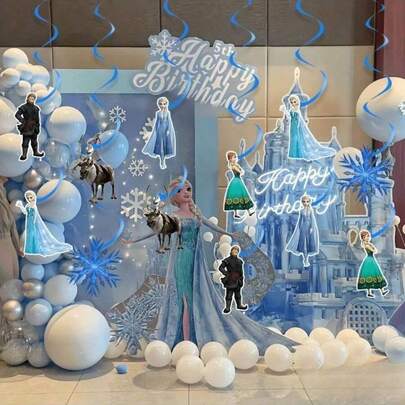 12 piezas de decoraciones colgantes con tema de hielo y nieve azul, adecuadas para decoración del hogar, fiesta de cumpleaños, fiesta escolar