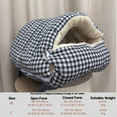 4-Season Warm Semi-Enclosed Cat Cave Bed, Removable & Washable, Suitable For 1 Adult Cat Or 2 Kittens (3-7kg), 5 Colors (Green Plaid, Blue Plaid, Black Plaid, Pink Plaid, Orange Plaid)