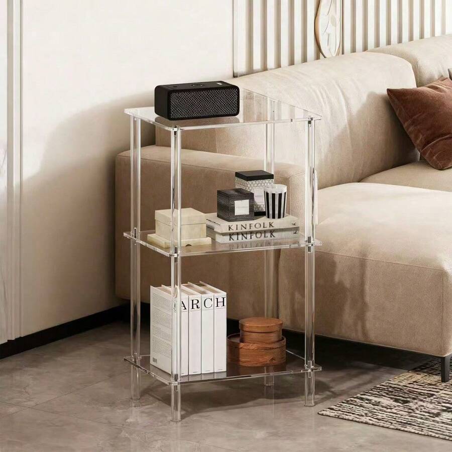 Acrylic Family Cozy Sofa Side Table, 3 Layer Simple Bedside Table, Transparent Nightstand For Bedroom, Modern Home Coffee Table - Transparent - View 1