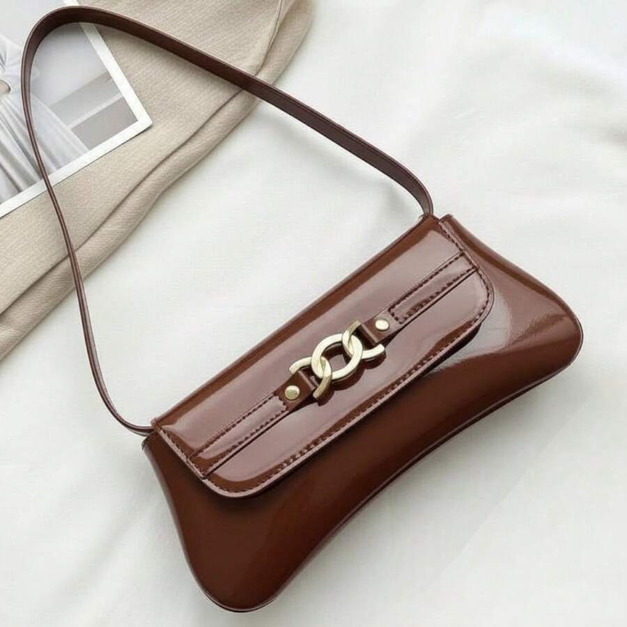 Santorini handbag Women's Shoulder Bag In Brown Baguette Style, Stylish And Casual, For Cell Phone. - Sơn mài cà phê - Xem 1