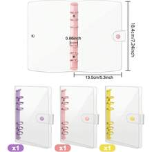 6-Ring Binder Cover | Transparent Budget Tabs, Yellow, Purple, Pink - Durable & Fashionable PVC Material, Suitable For Office Or School, Modern Binder - Multicolor - View 2