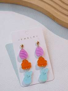 1 Pair Acrylic Triple Cute Bling Sequin Easter Bunny Ear Dangle Earrings, Fun Holiday Gift For Women - Multicolor - View 4