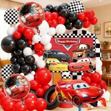 92pcs/90pcs Racing Theme Balloon Decoration Set, Suitable For Children's Birthday Party Backdrop, Racing Theme Scene Decoration Supplies, Including Cartoon Car Foil Balloons, Macaron Color Balloon Chain, Racing Theme Backdrop Board And Other Creative Birthday Party Decoration Props - Multicolor - View 5