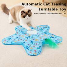 Starfish Interactive Cat Toy Automatic Turntable Feather Teaser USB Charging Pet Play Mat For Alone Time Companion - Blue - View 4