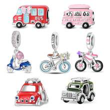 1 件镀银旅行系列饰品 - 红色巴士珠、新冒险珠、自由骑行吊坠、旋转自行车吊坠、浪漫电动自行车吊坠、红色旅行车珠、探险车珠，适用于原装蛇骨链手链、项链和串珠 DIY 首饰制作，奢华闺蜜礼物 - 彩色 - 查看 1