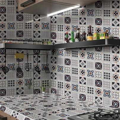 1卷美式3D瓷砖贴纸，防水防油，自粘墙纸，适用于桌面、橱柜、浴室，几何图案，适合家居装饰、厨房、房间背景、房屋装修、DIY项目