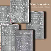 热门美甲印花板，带背板，图案包括蝴蝶结、花朵、蕾丝和格子——美甲转印印花板，美甲工具 - 彩色 - 查看 3