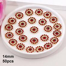 50 piezas/paquete, 8mm, 10mm, 12mm, 14mm, modelos mixtos, brillantes cristales de rhinestones con diseño de flor, base dorada, cristales de rhinestones brillantes adhesivos planos DIY para coser - multicolor - Ver 99