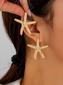1对时尚优雅的极简主义海星耳钉（女士款） - 海星 - 查看 2