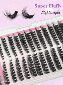216pcs X60 D Curl False Eyelash Clusters, Mink Hair Imitation Fluffy Eyelash Clusters, Dense And Thin Eyelash Extensions, 216 Single Eyelashes Suitable For DIY Eyelash Extensions At Home, D Curl Cluster Eyelash  (60D; 4-16mm) Suitable For Daily Use - D - 查看 3